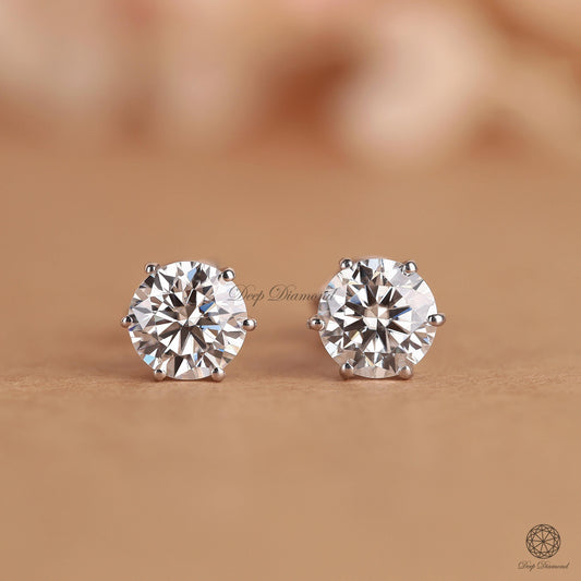 Round Lab Grown Diamond Stud Earrings, 0.25 - 2 CT Excellent Cut Diamond Stud, Comfort Fit Screw Back/Push Back Stud, Diamond Stud For Women