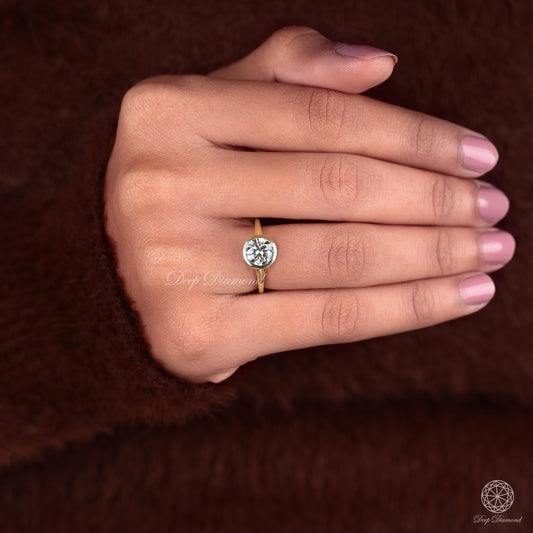 Round Bezel Set Solitaire Ring, Lab Grown Diamond Engagement Ring, 1 - 3 CT IGI Certified Diamond Ring, Bridal Proposal Ring, Handmade Ring
