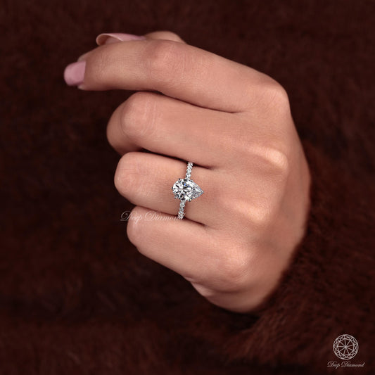 Pear Cut Lab Grown Diamond Ring, Comfort Fit Solitaire Ring, Engagement Ring, IGI Certified F/VS 1 - 3 Ct CVD Diamond Ring, Anniversary Ring