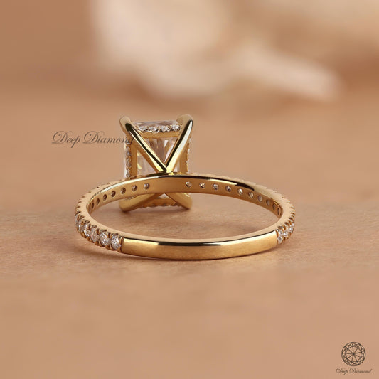 Radiant Diamond Ring, 0.5 - 3 CT Lab Grown Diamond Engagement Ring, Hidden Halo Ring, Pave setting Solitaire Ring, Anniversary/Proposal Ring