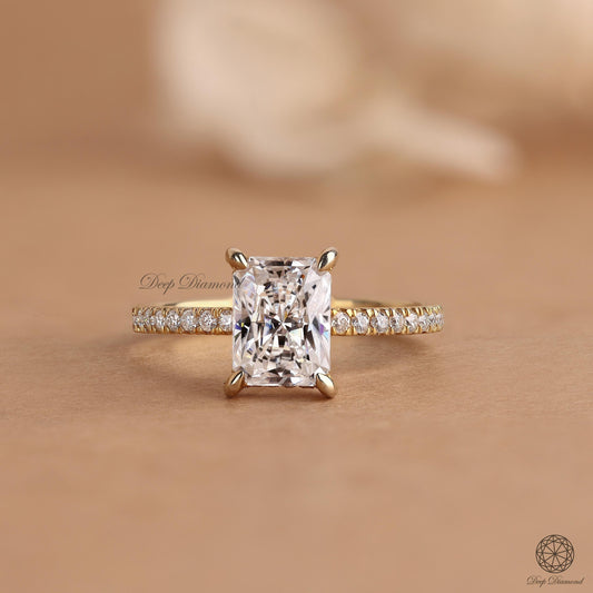 Radiant Diamond Ring, 0.5 - 3 CT Lab Grown Diamond Engagement Ring, Hidden Halo Ring, Pave setting Solitaire Ring, Anniversary/Proposal Ring
