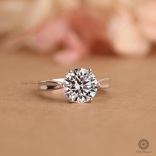Round cut Lab Grown Diamond Engagement Ring, 1 to 3 Ct Brilliant Diamond Ring, IGI Certified E/VS1 Diamond Solitaire Ring, Bridal Ring Gift