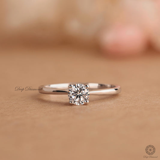 Round cut Lab Grown Diamond Solitaire Ring, 0.5 - 1.5 Ct IGI Certified Diamond Engagement Ring, Dainty Wedding Ring, Promise Ring For Women