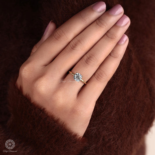 Cushion Cut Diamond Engagement Ring, IGI CERTIFIED 1 - 3 Carat Lab Created Diamond Ring, Low Profile Solitaire Ring, Comfort Fit Bridal Ring