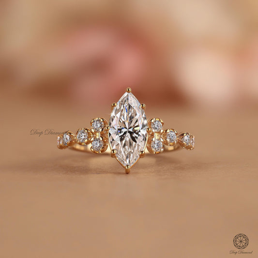 Marquise Diamond Snowdrift Ring, IGI Certified 1 - 2 Lab Grown Diamond Ring, Vintage Look Engagement Ring, Comfort Fit Ring For Wedding Band