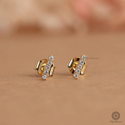 Diamond Bar Stud Earrings, Round Lab Grown Diamond Bar Earrings, Tiny Vertical Bar Studs For Her, Push Back/Screw Back Studs, Birthday Gift