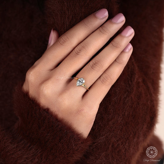 Pear cut Diamond Ring, IGI Certified 1.80 Carat Lab Grown Diamond Ring, Bezel Set Solitaire Engagement Ring, Dainty Split Shank Ring For Her