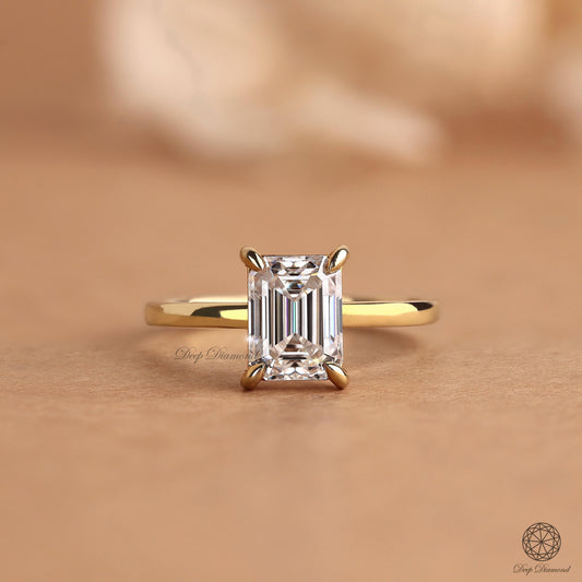Emerald cut Diamond Solitaire Ring, IGI Certified 1 - 3 Carat Lab Created Diamond Ring, Engagement Ring, Diamond Ring For Matching Band Gift