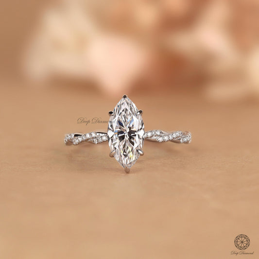 Marquise cut Diamond Ring, 2 Ct Lab Grown Diamond Ring with Twist Infinity Band, Hidden Halo Ring For Women, Engagement Ring, Birthday Gift
