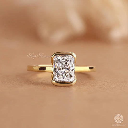 Radiant cut Lab Diamond Ring, 1 - 3 CT Half Bezel set Solitaire Ring, IGI CERTIFIED Lab Grown Diamond Ring, Engagement Ring, Proposal Ring