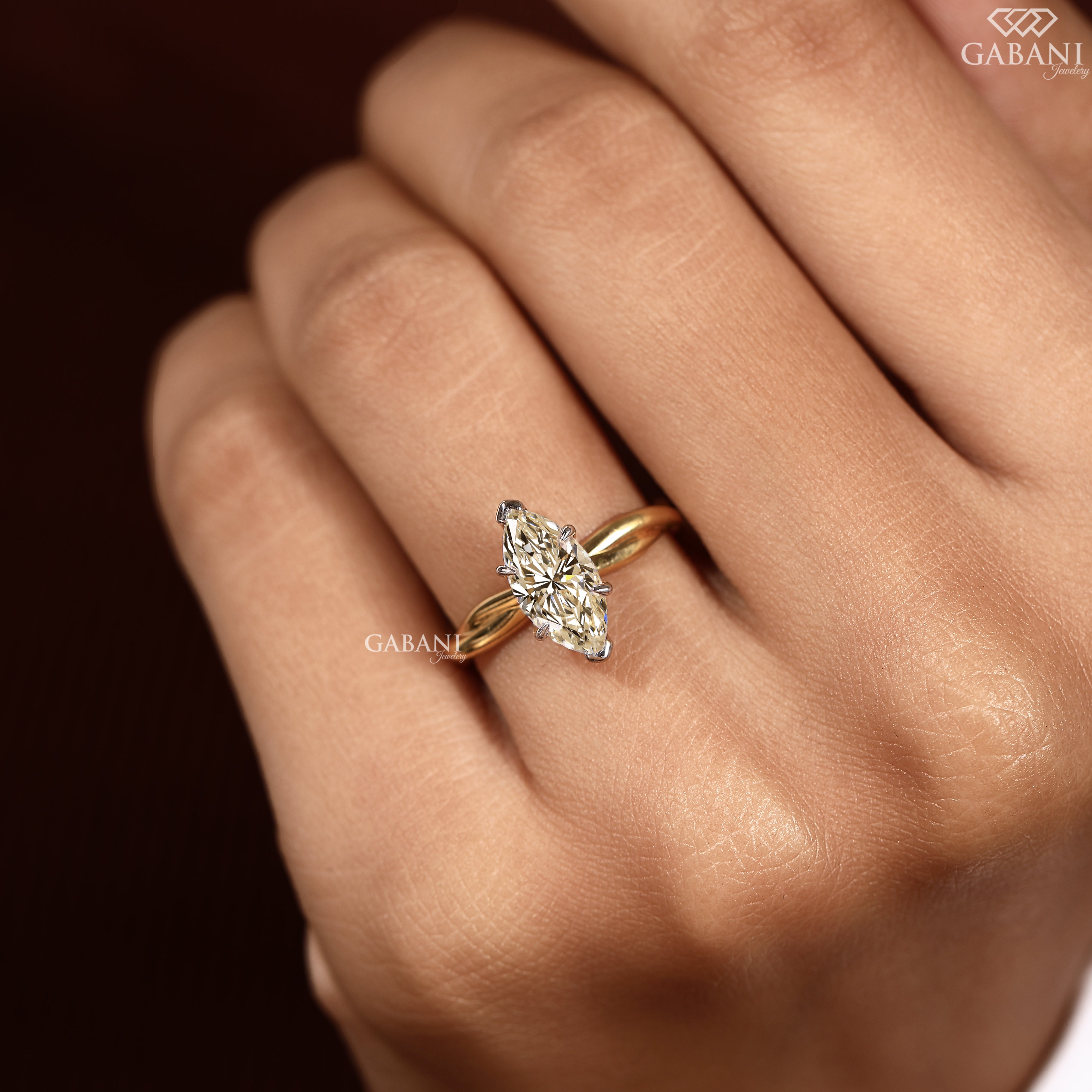 IGI certified marquise lab grown diamond engagement ring