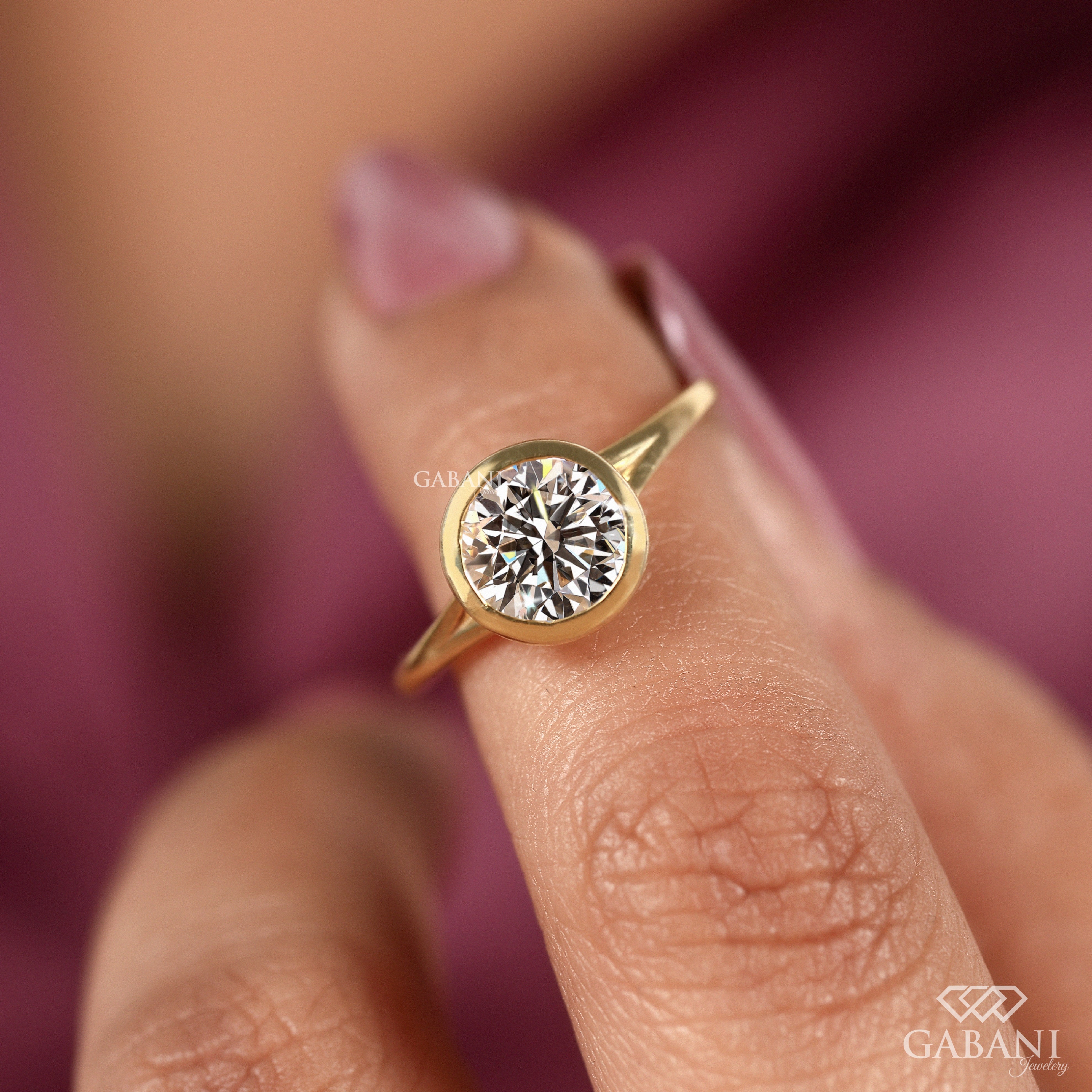 14K yellow gold solitaire ring with round cut lab grown diamond