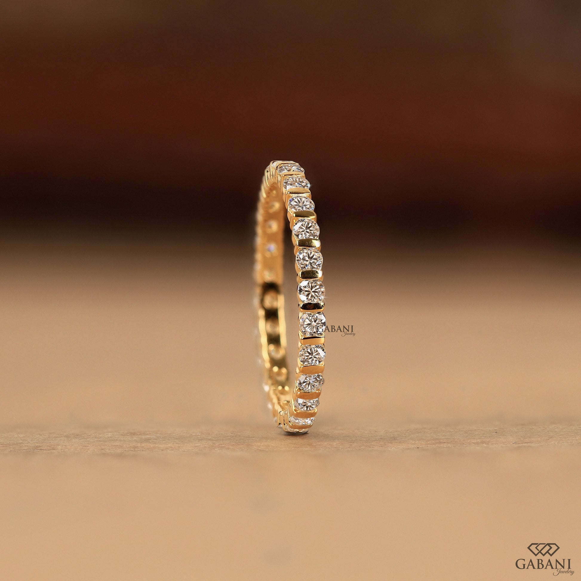 bar set round lab grown diamond eternity band in solid gold
