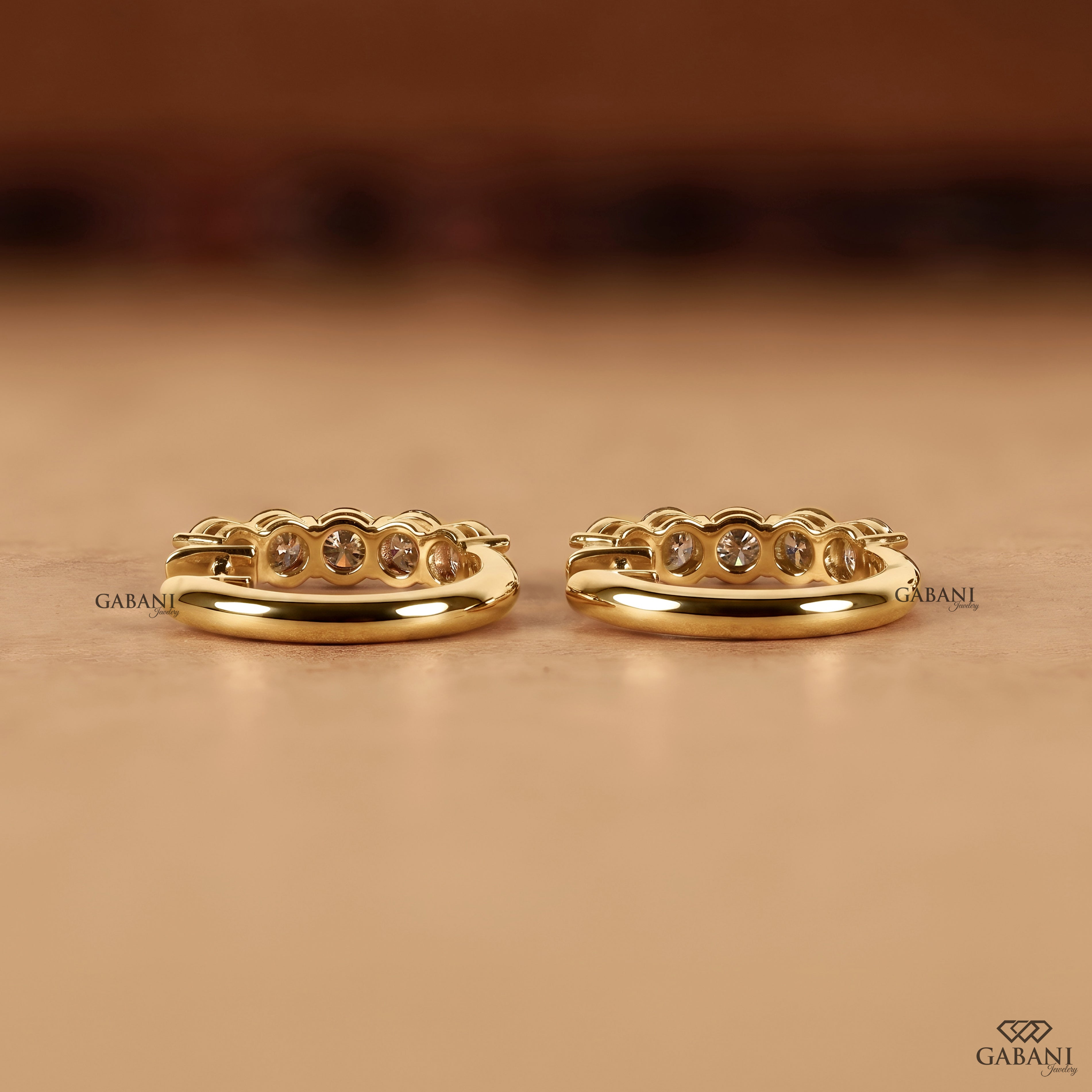 Classic yellow gold hoop earrings with round lab grown diamonds