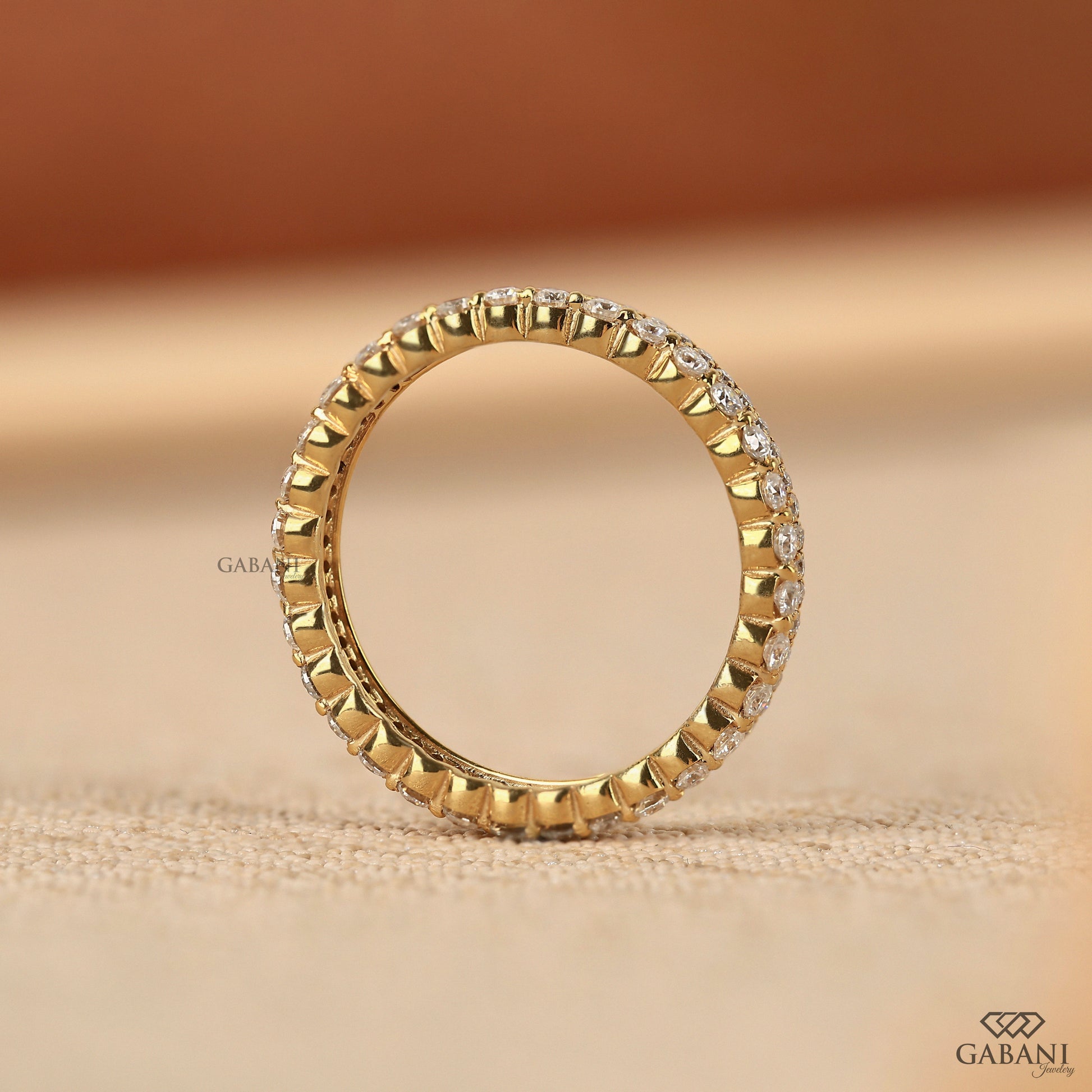 minimal yellow gold lab diamond band with double row design made for daily wear or stacking