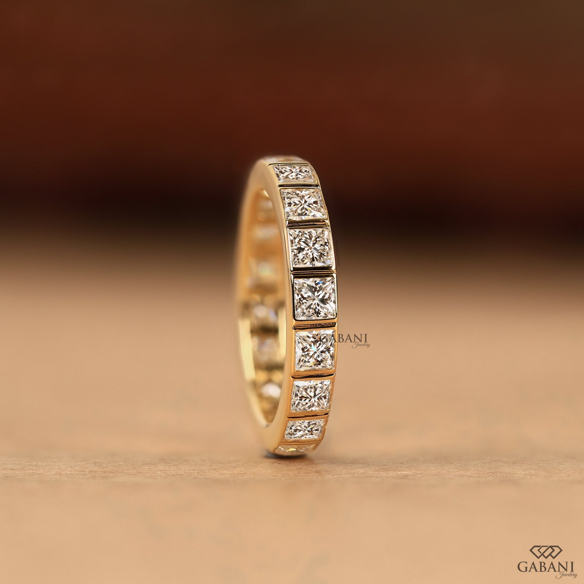 modern bezel set princess cut diamond ring for bridal and stacking wear