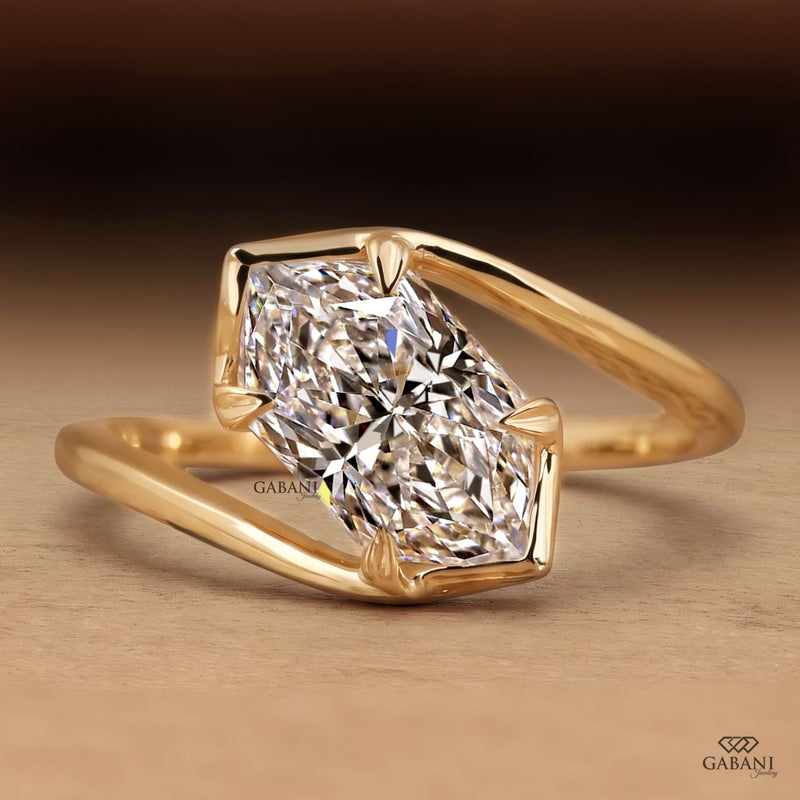 Marquise Cut Lab Grown Diamond Split Shank Engagement Ring in Yellow Gold