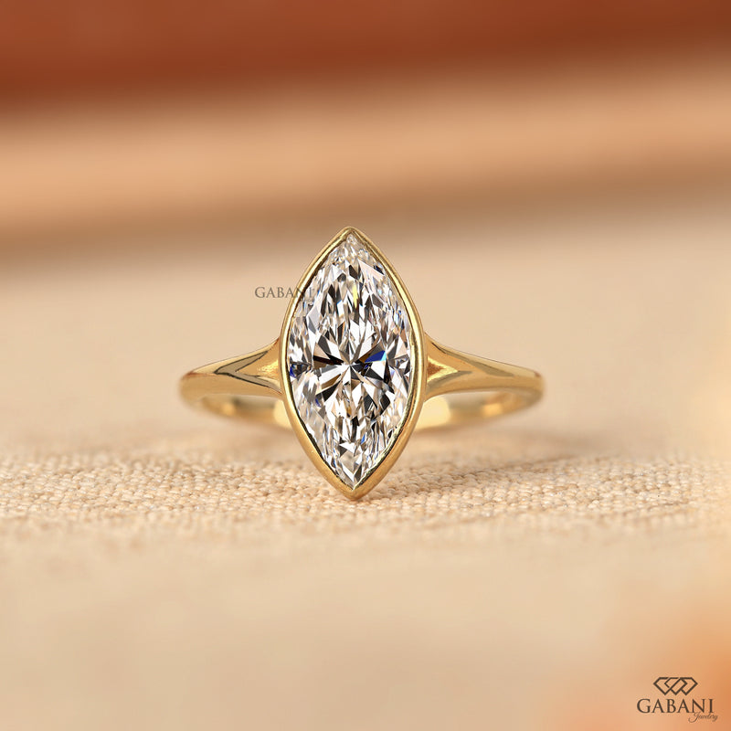 Marquise Cut Diamond Bezel Solitaire Engagement Ring