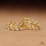 Marquise Diamond Leaf Vine Huggie Hoop Earrings in Yellow Gold