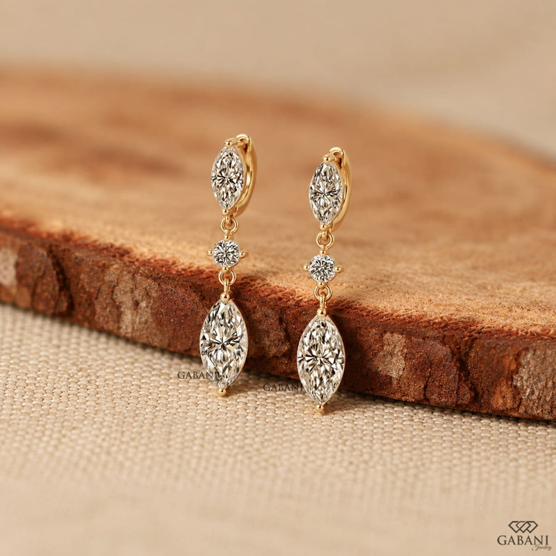 Marquise & Round Lab Grown Diamond Drop Earrings