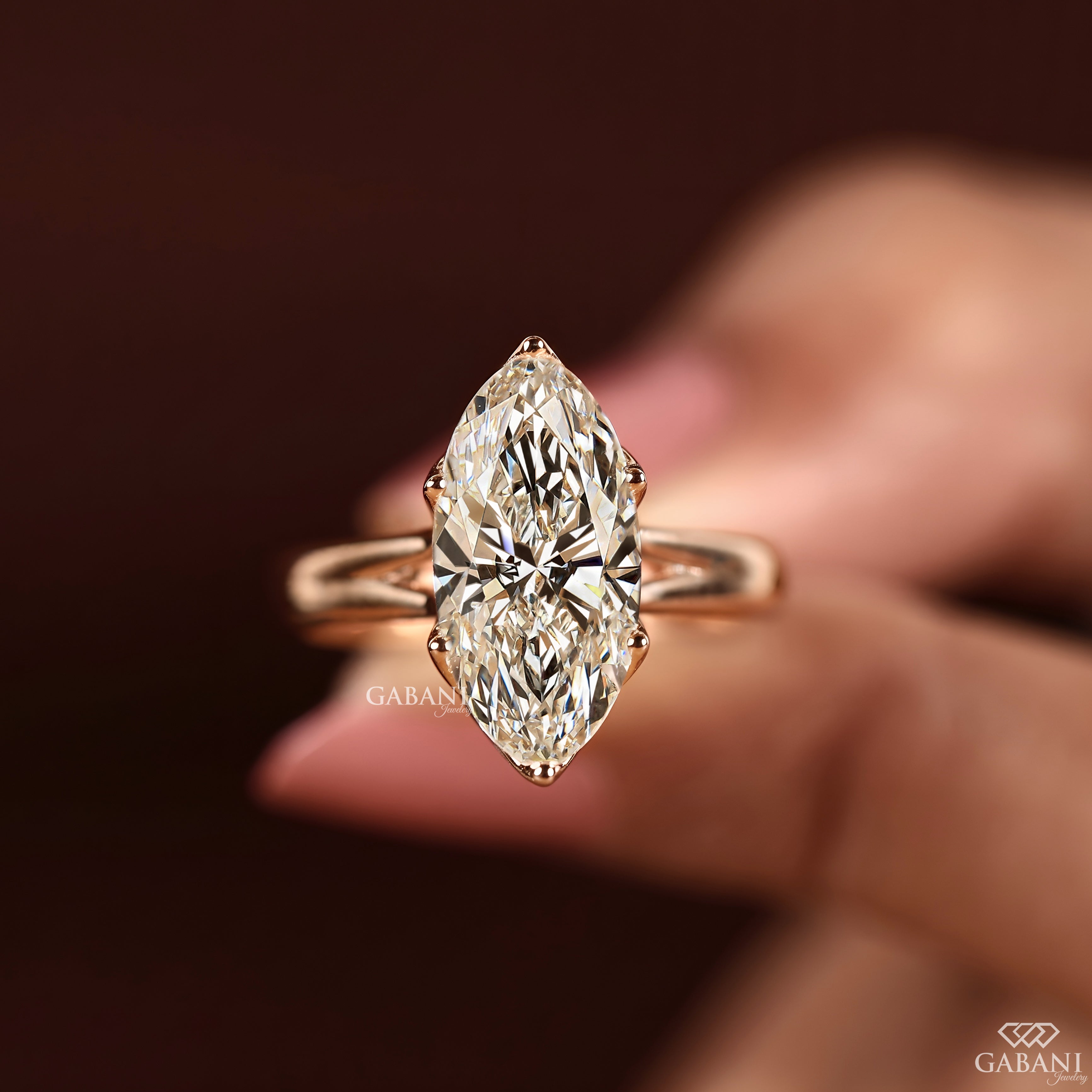 Marquise cut lab grown diamond wedding ring with vintage royal style