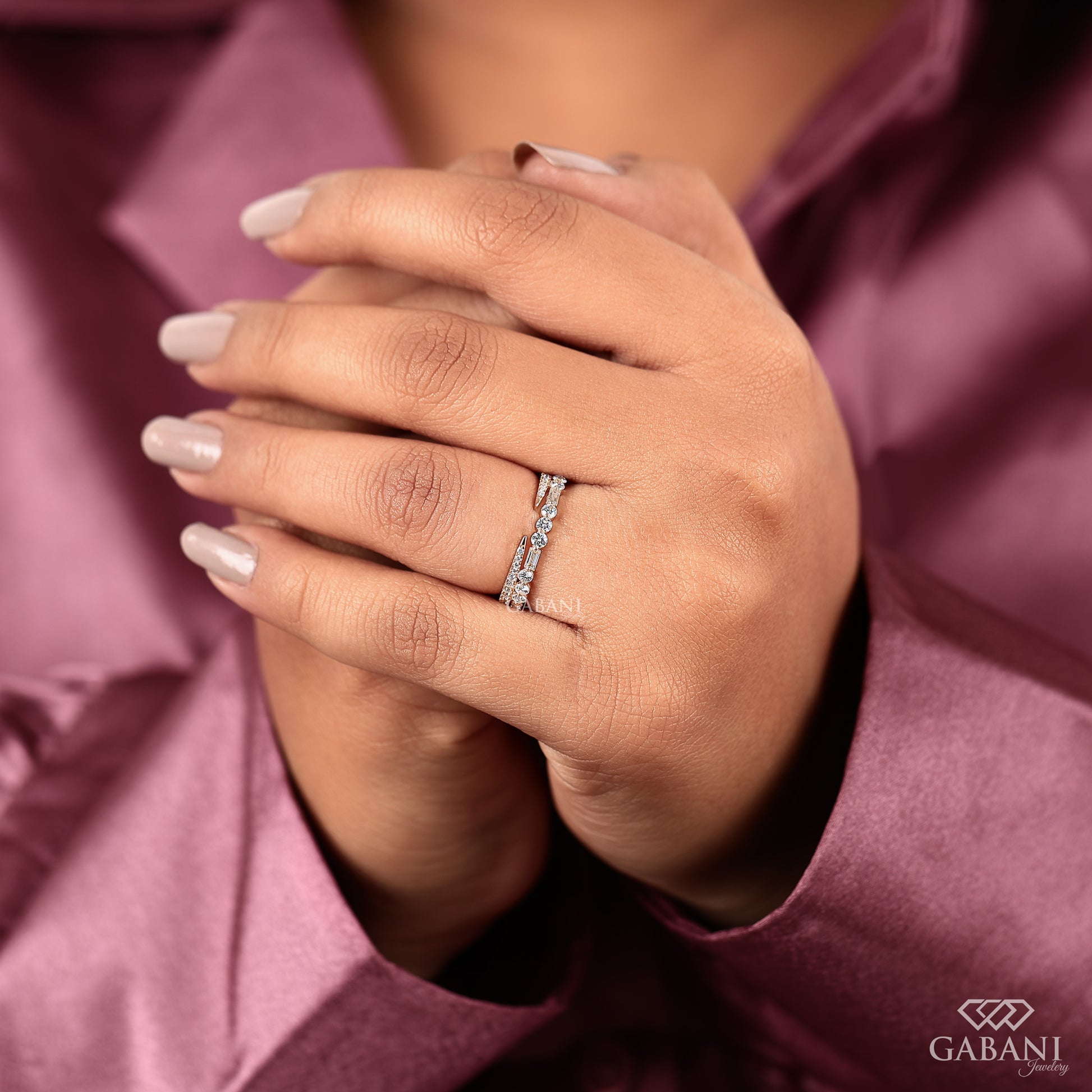 yellow gold lab grown diamond band designed for stacking with engagement rings