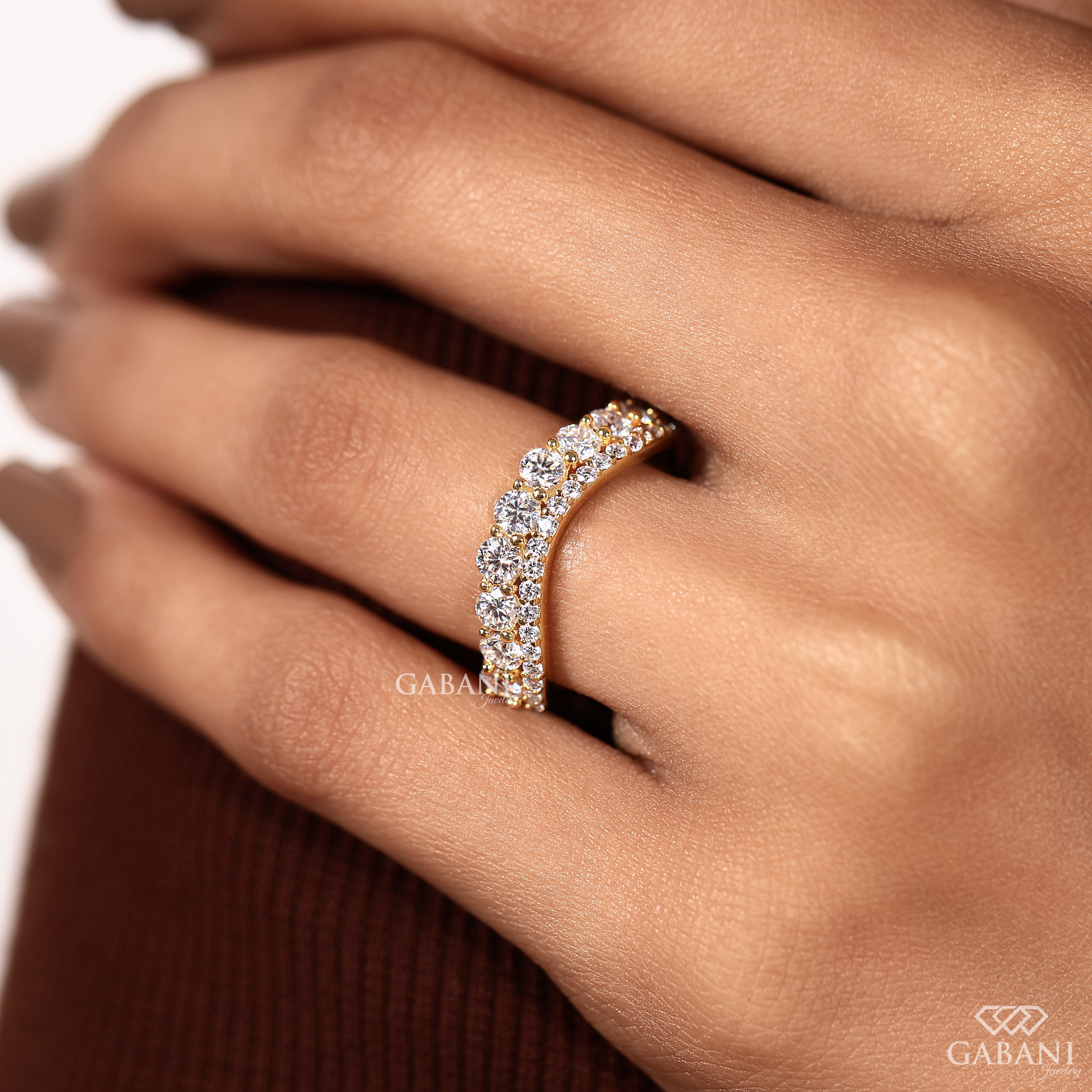 Chevron wedding band for bridal ring stacking