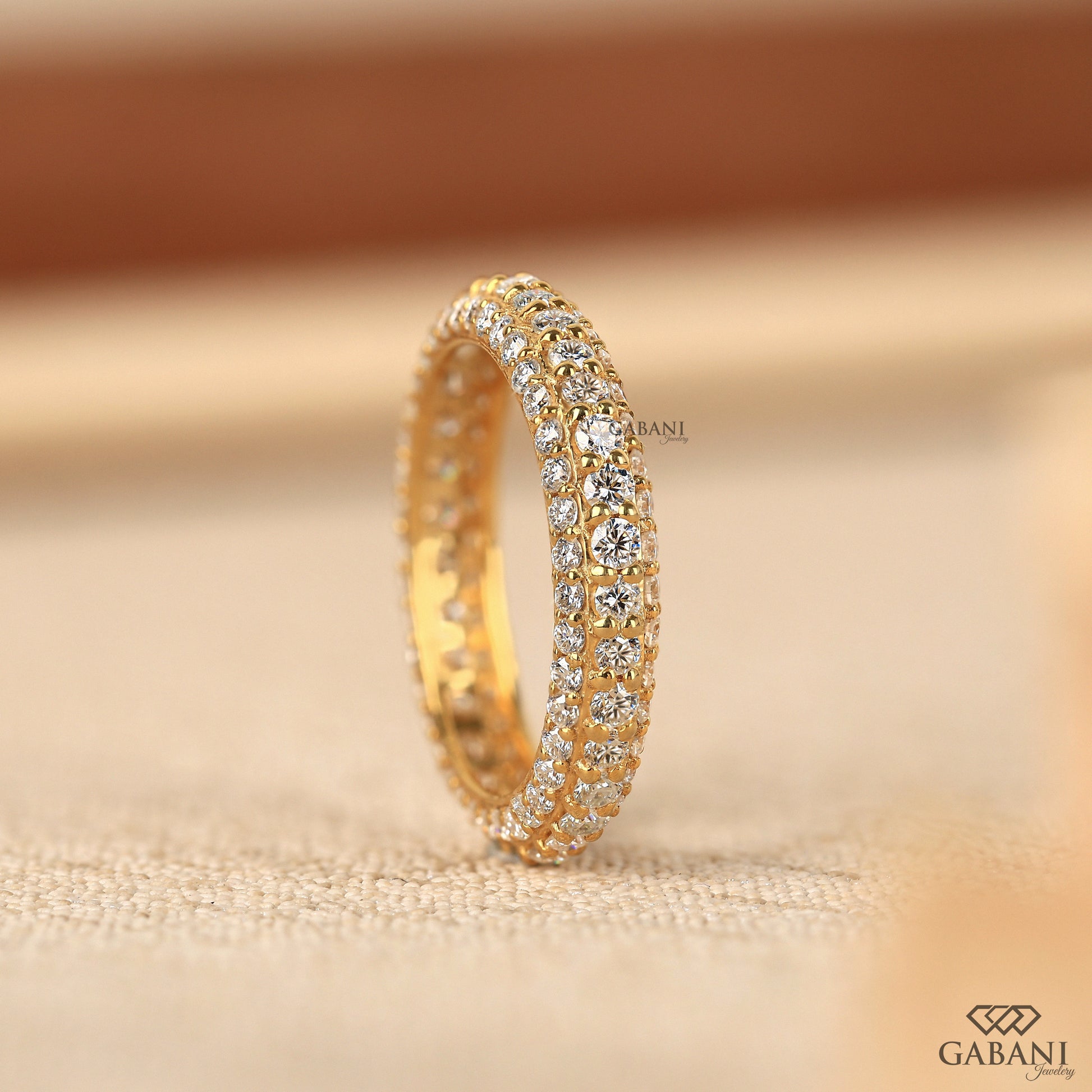 Bold three row pave band crafted with certified lab grown diamonds and a refined structured look