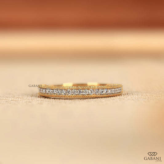 Milgrain Wedding Band - Dainty Three Row Lab Grown Diamond Band