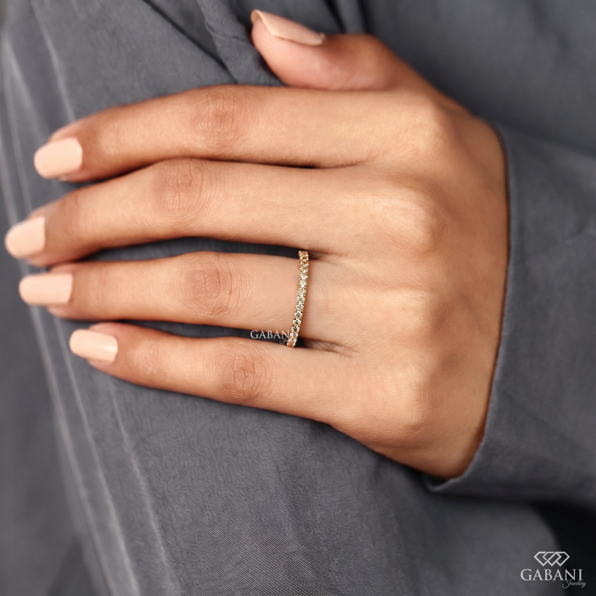 Natural diamond pave band with a delicate half eternity design