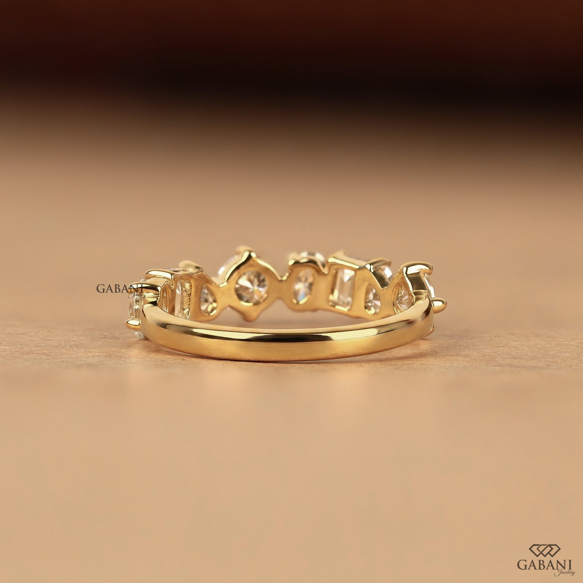 minimal yellow gold stackable diamond band