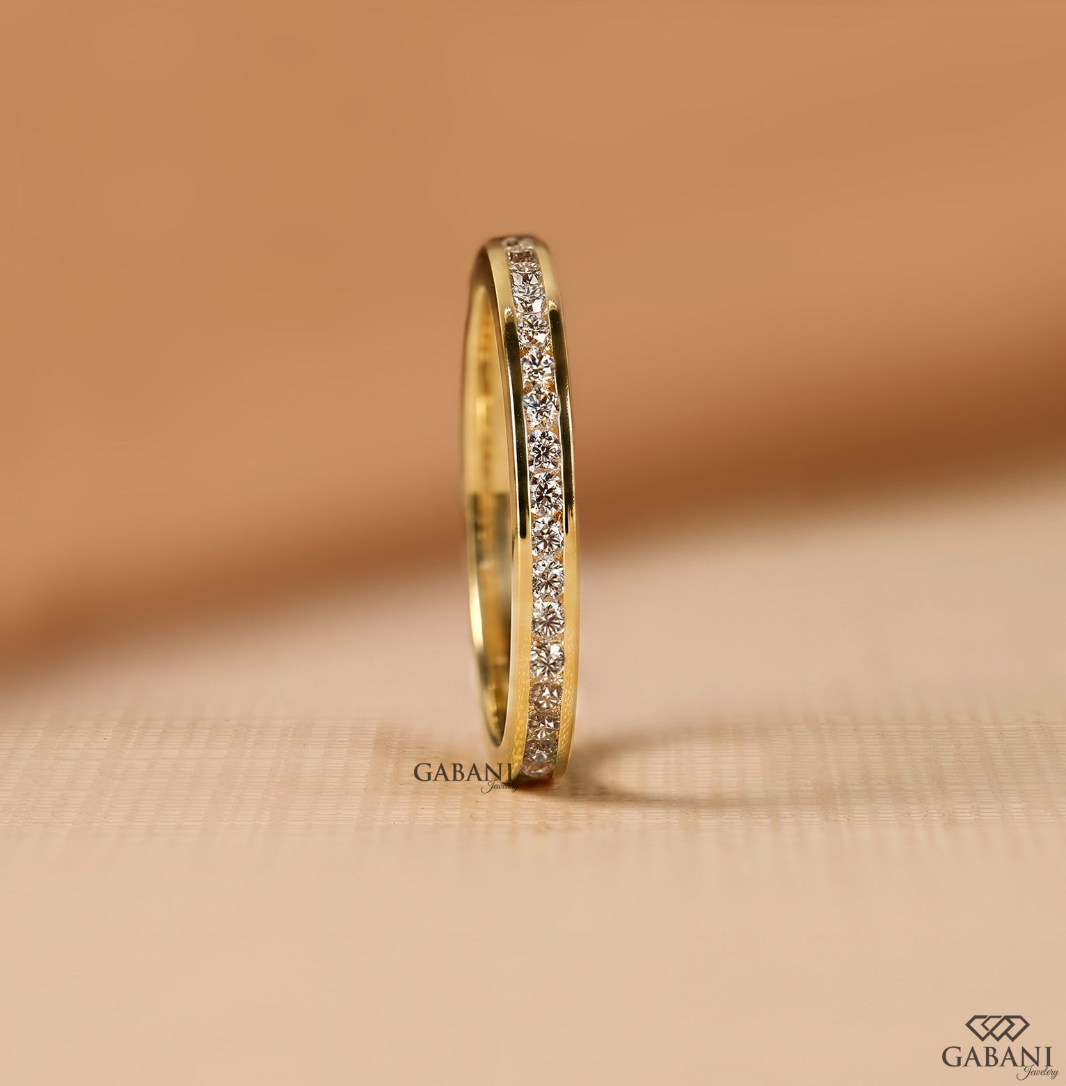 Natural diamond dainty channel set wedding band
