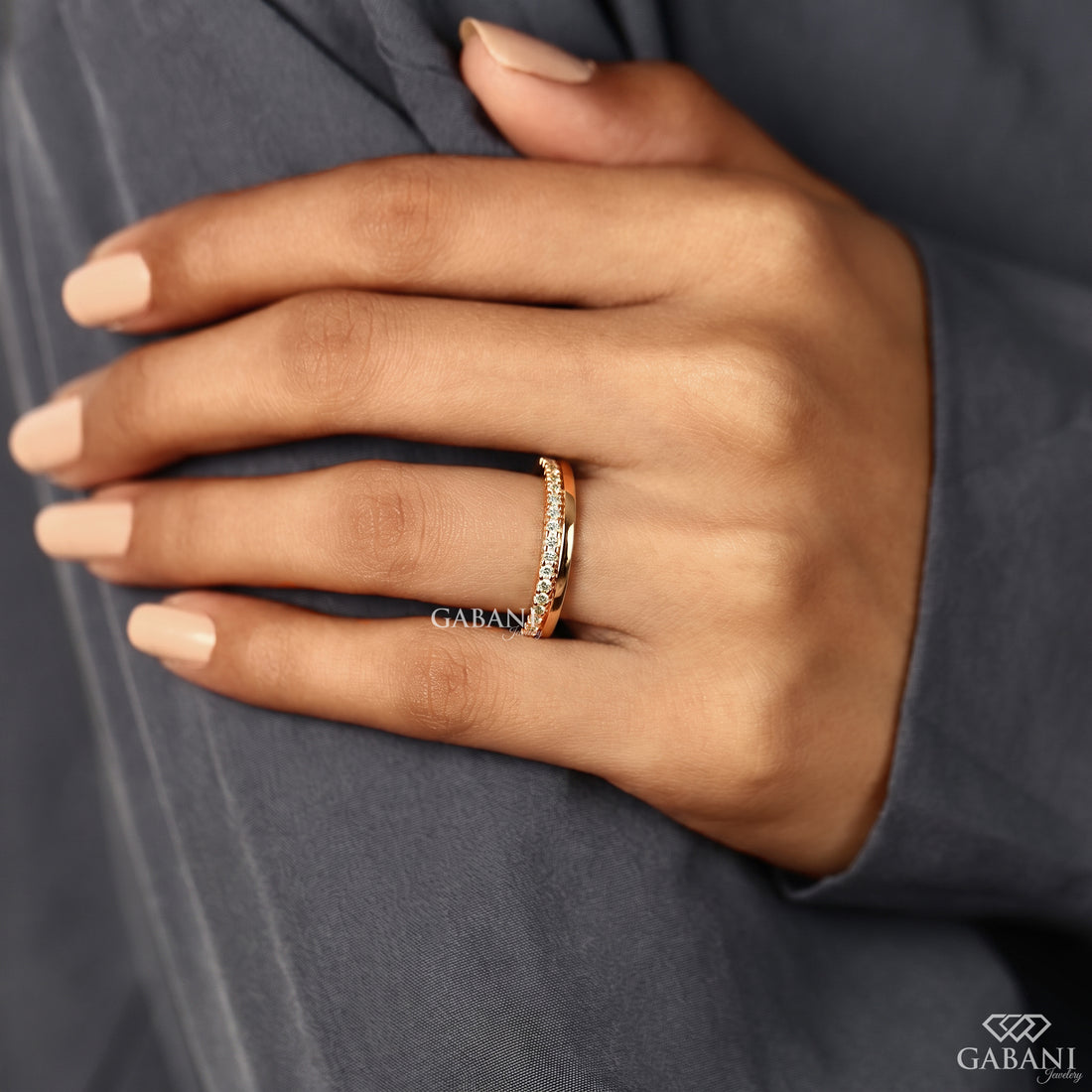 pave set natural diamond wedding band