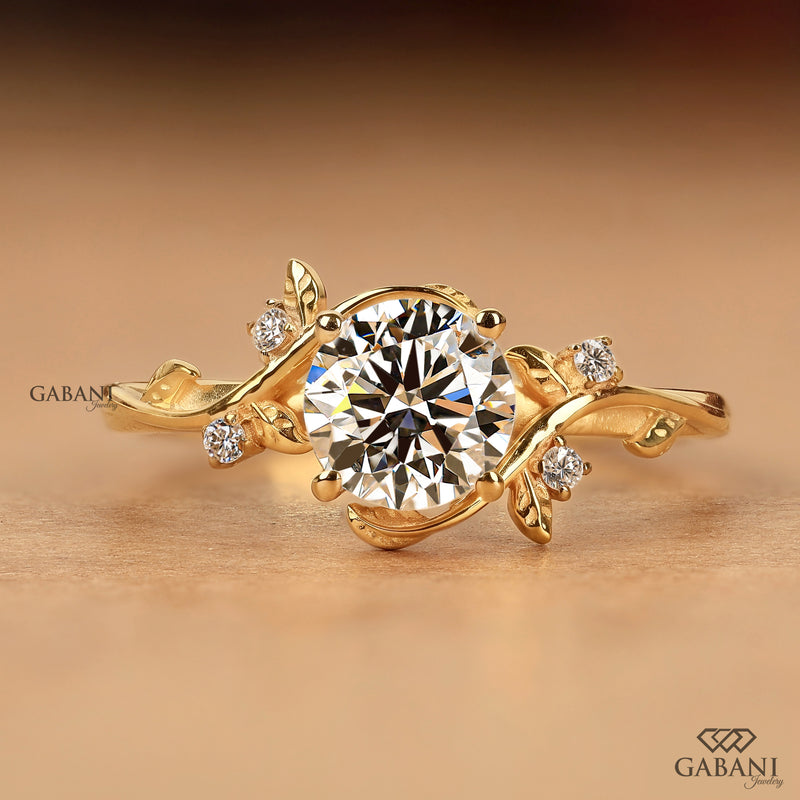 Nature Ispired Engagement Ring - Round Diamond Vine Ring