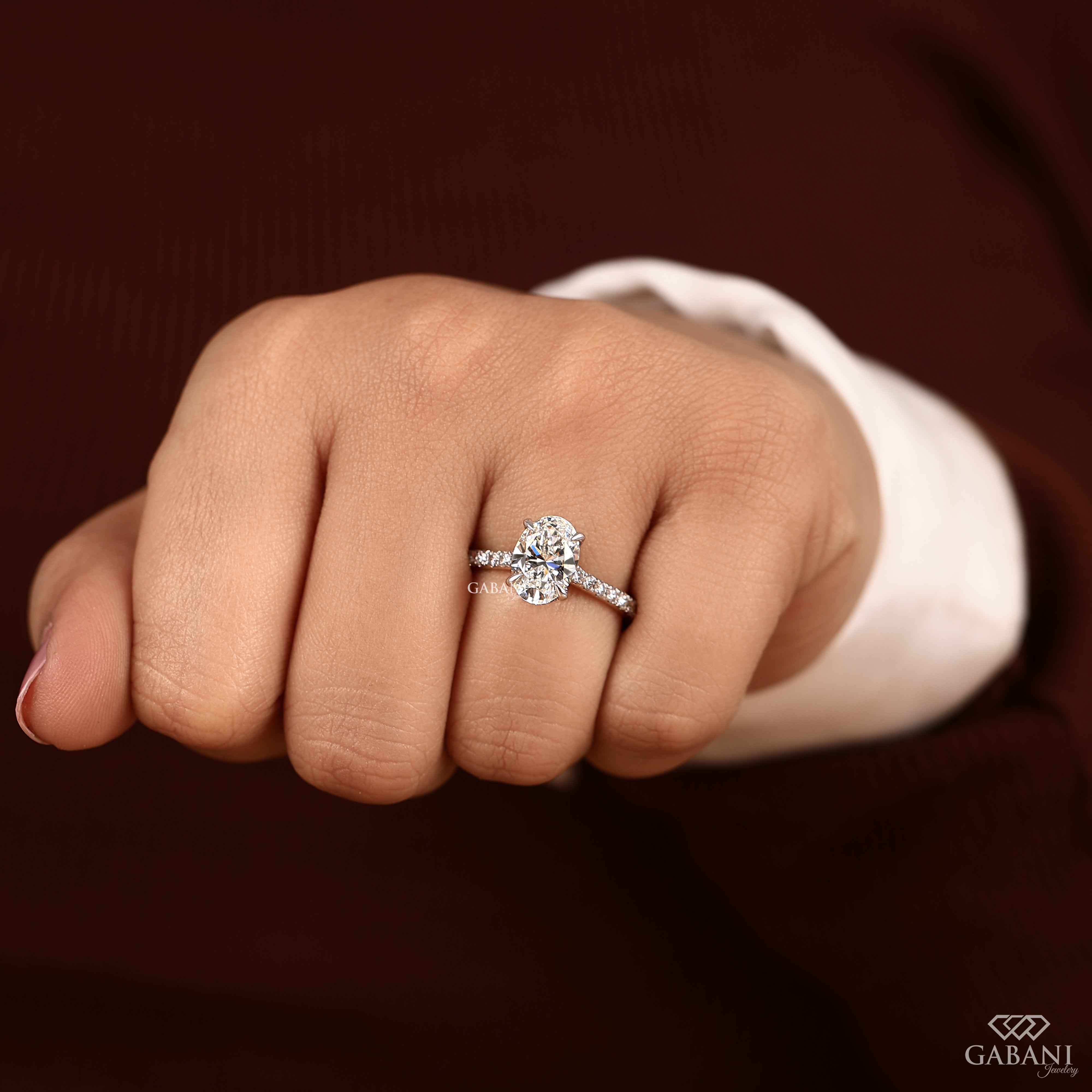 Oval diamond solitaire engagement ring for women