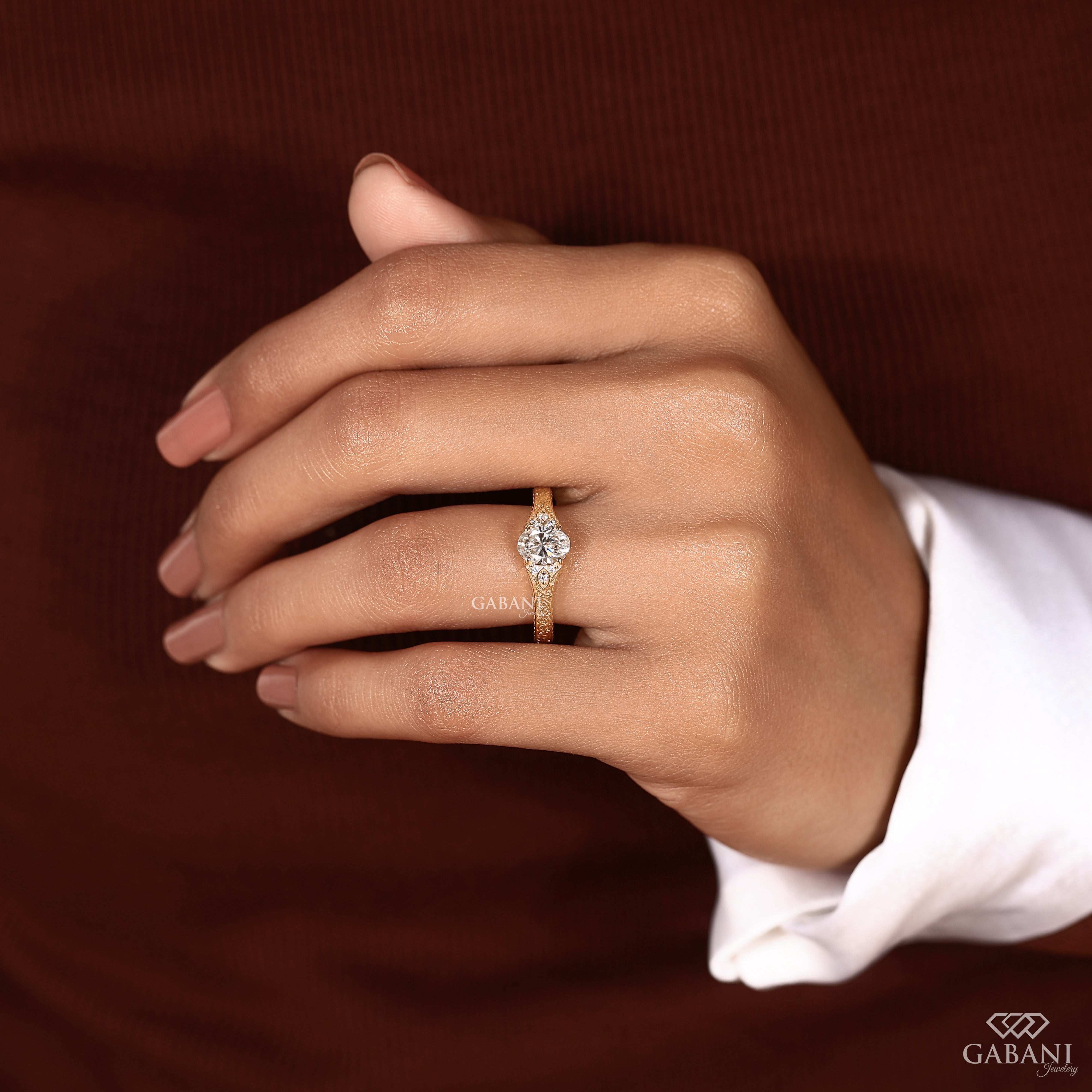 Gold oval diamond ring for women