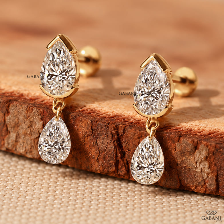 Double Pear Cut Lab Grown Diamond Drop Earrings for Women