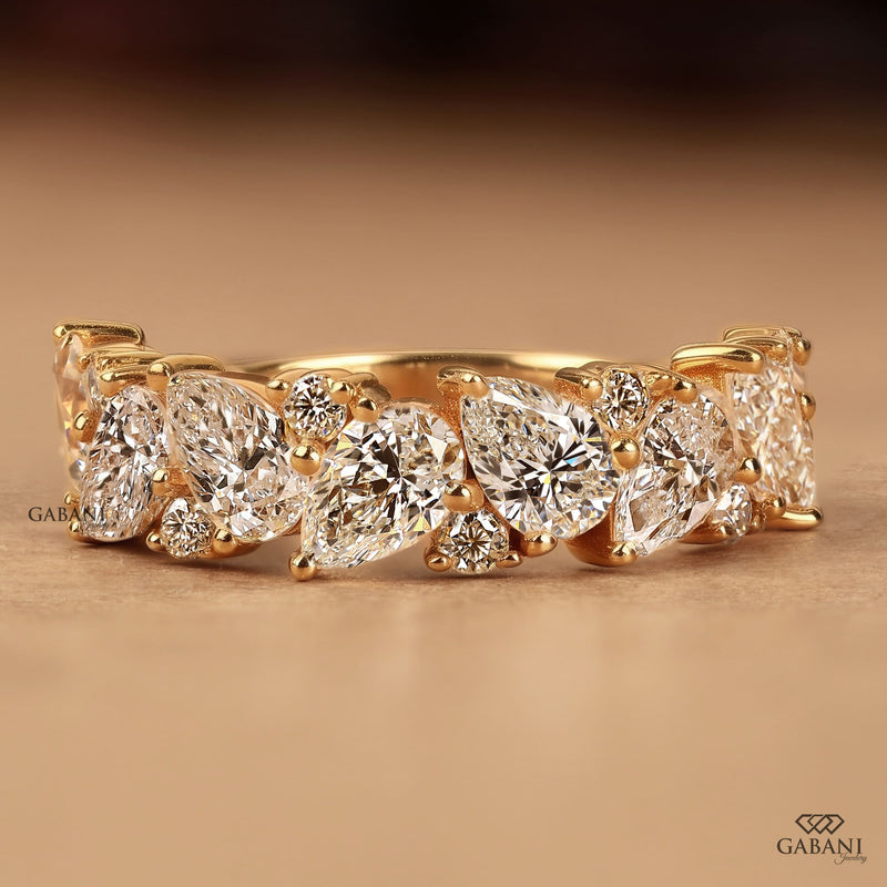 Pear and Round Lab Grown Diamond Half Eternity Wedding Band