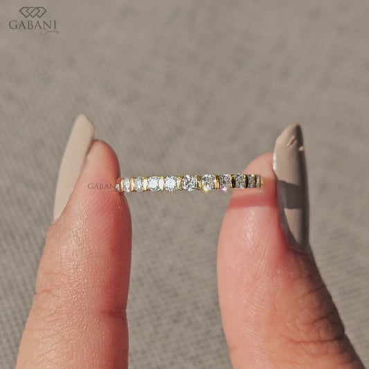 round lab diamond eternity band with bar setting in solid gold
