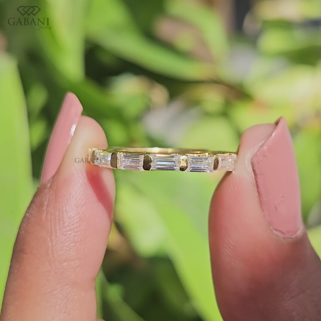 Bar set baguette lab grown diamond wedding band by Gabani Jewelry