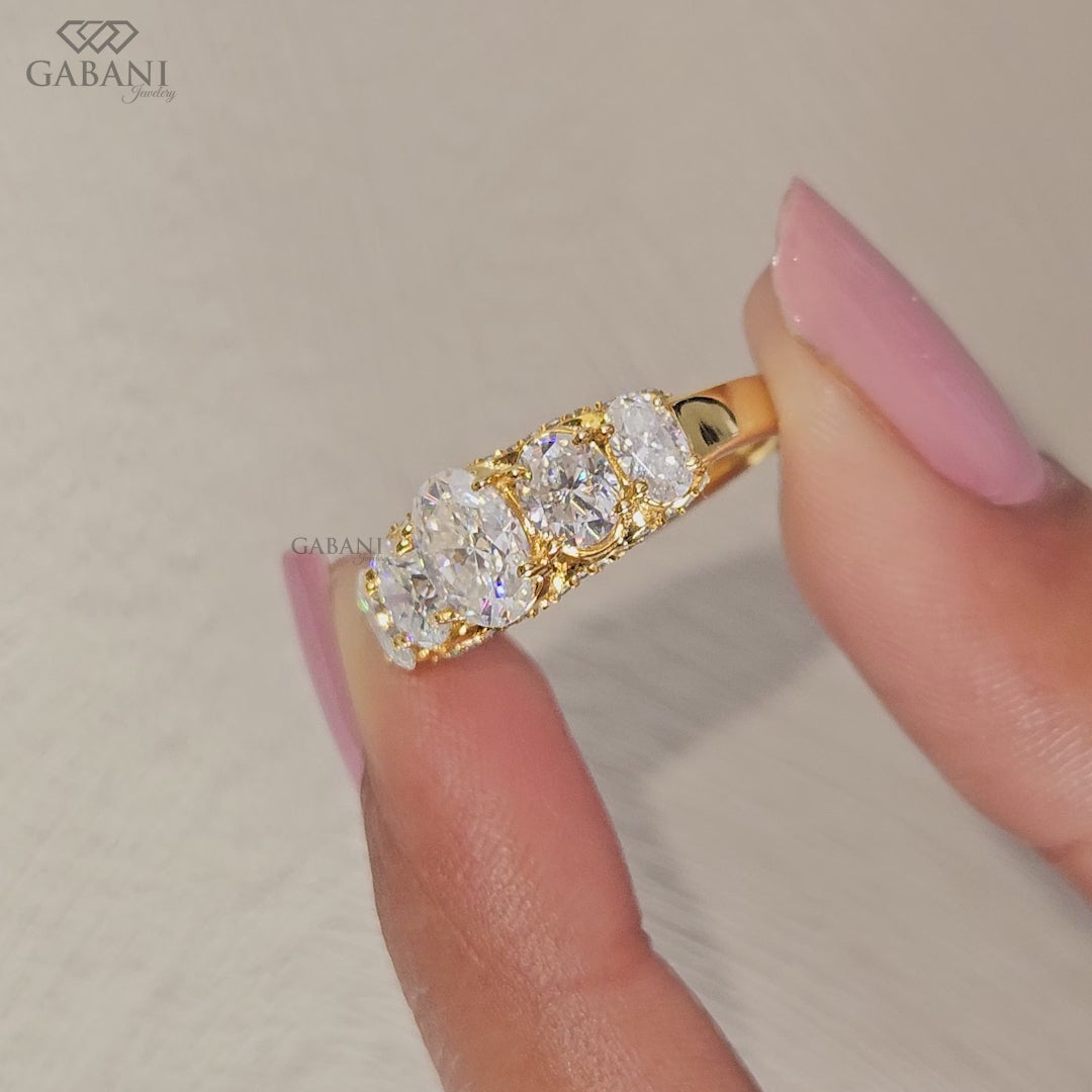 Graduated oval lab grown diamond ring with five stone design