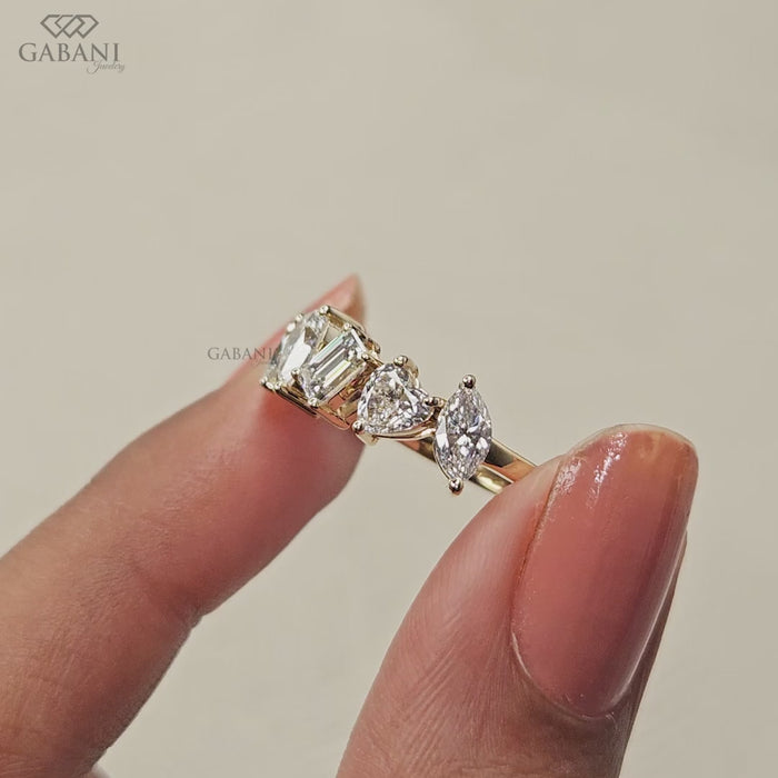 Gabani Jewelry multi stone lab grown diamond ring with a solid yellow gold band designed for stacking, weddings, anniversaries, and everyday wear.
