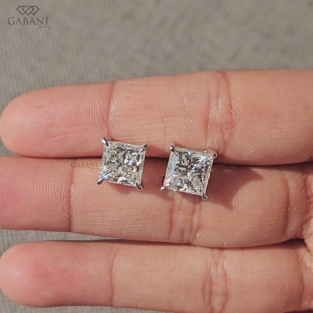 White gold princess cut lab created diamond stud earrings
