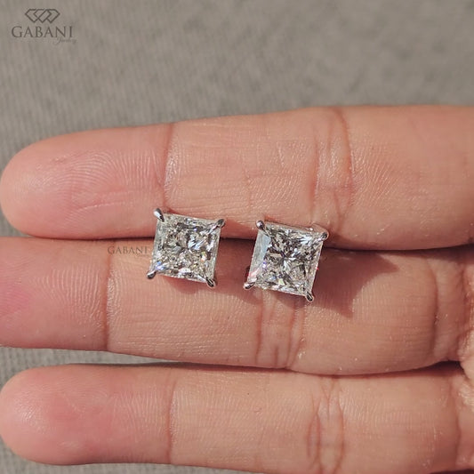 White gold princess cut lab created diamond stud earrings
