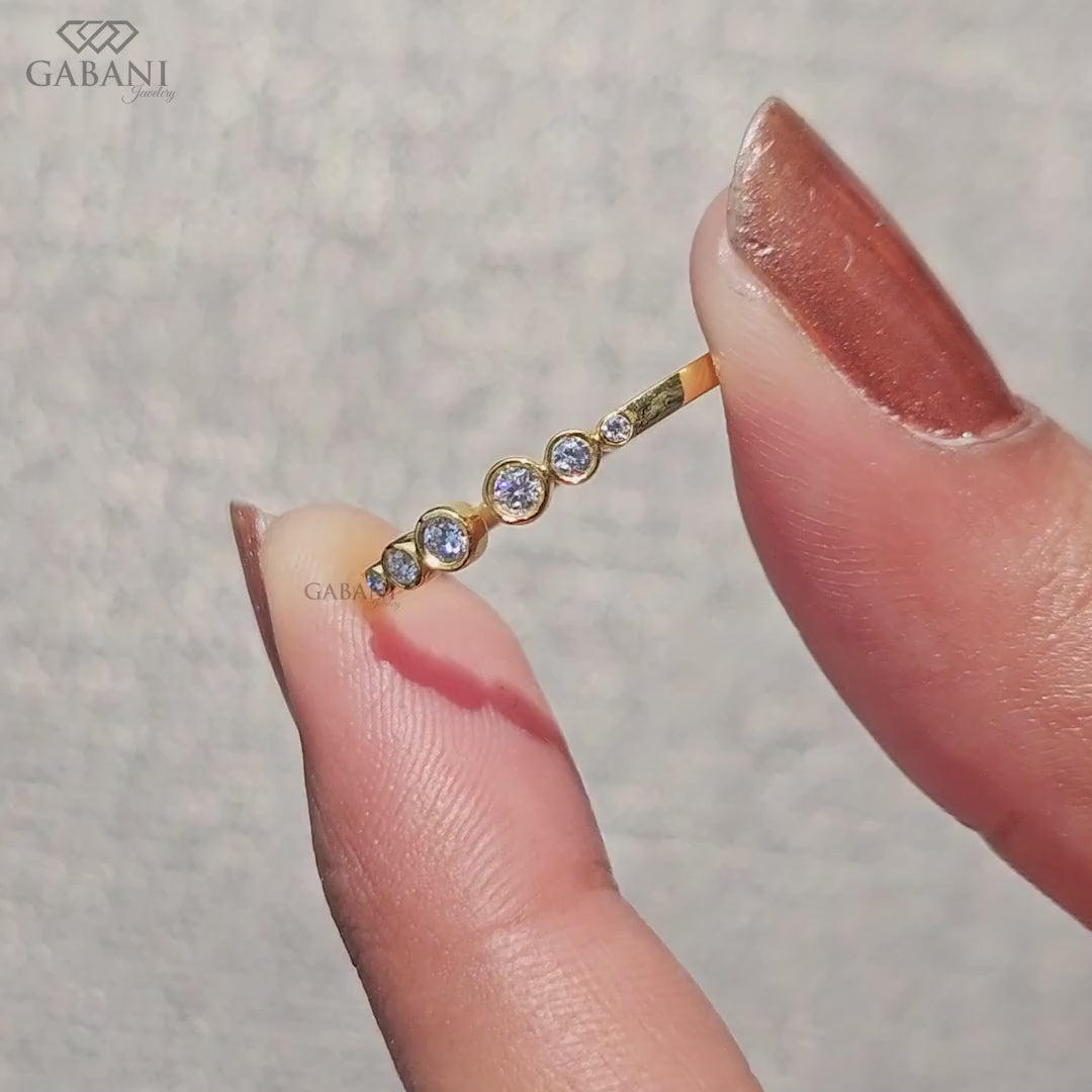 Round Cut Lab Grown Diamond Open Cuff Ring, Bezel Set Diamond Band