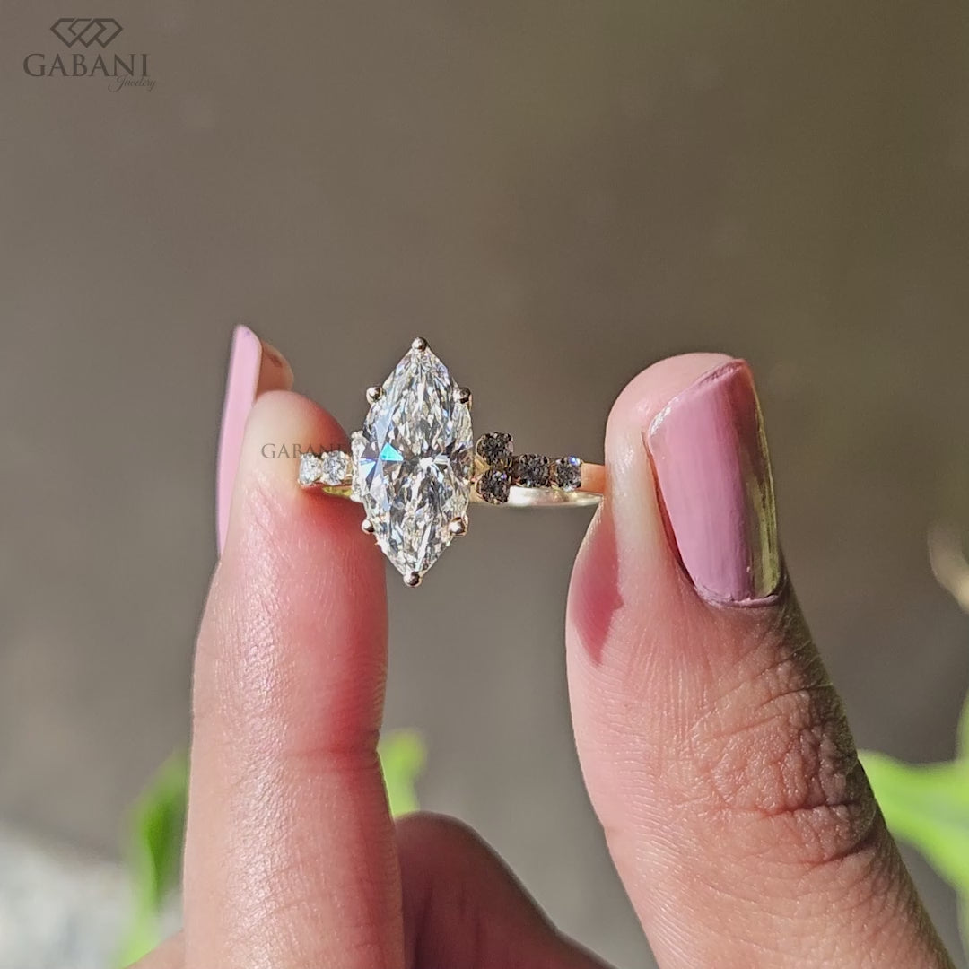 Marquise cut Diamond Engagement Ring in Cluster Style
