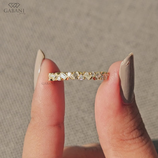 Zig zag lab grown diamond band with baguette and round stones