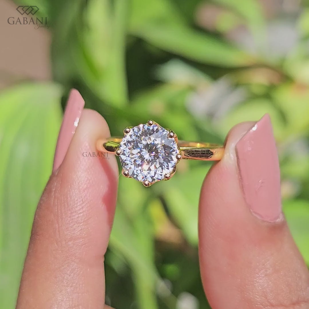 Round Portuguese Cut Lab Grown Diamond Solitaire Engagement Ring