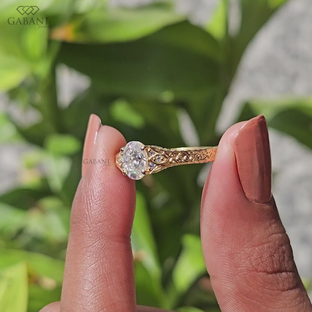 Gold oval lab grown diamond engagement ring