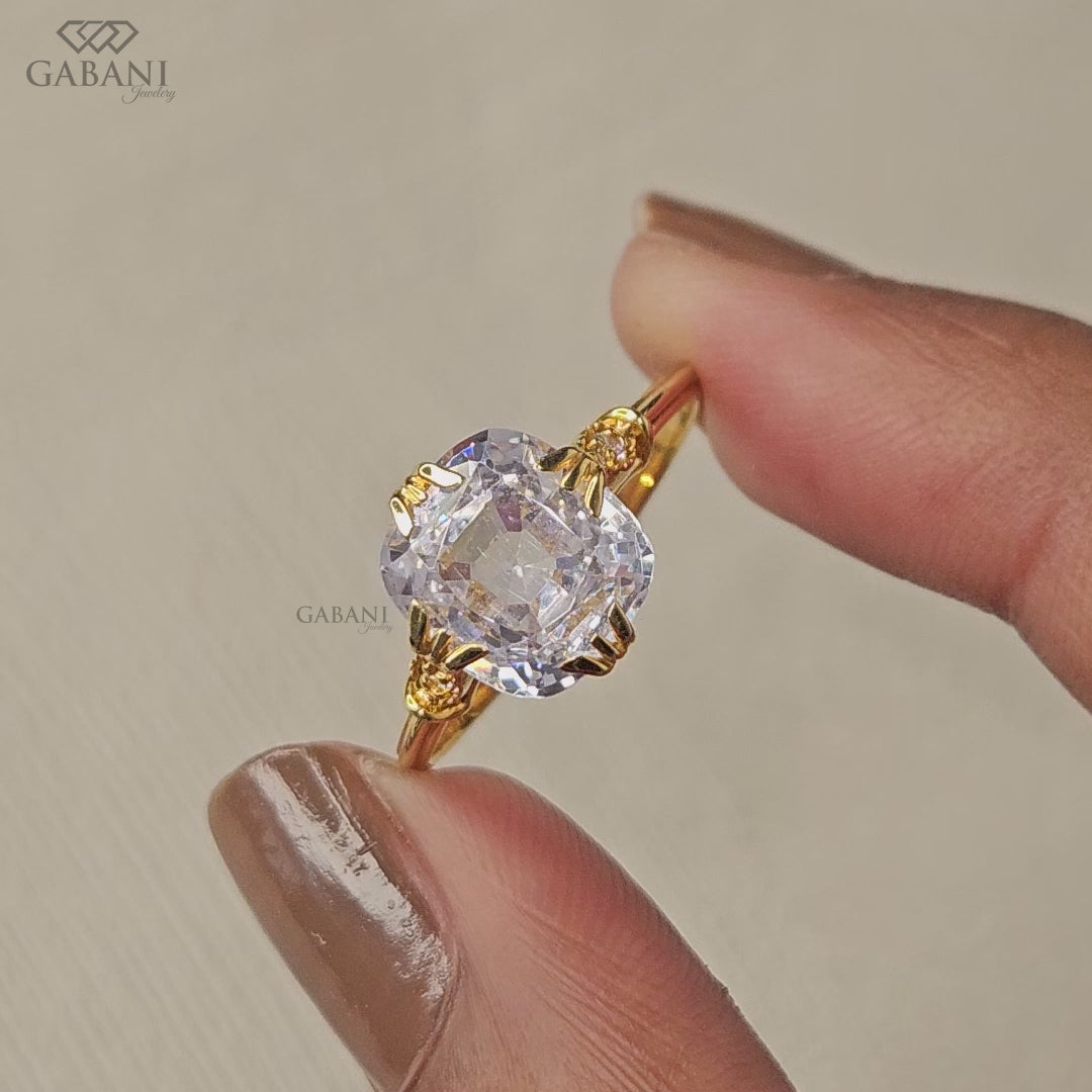 Cushion lab grown diamond ring with decorative side details